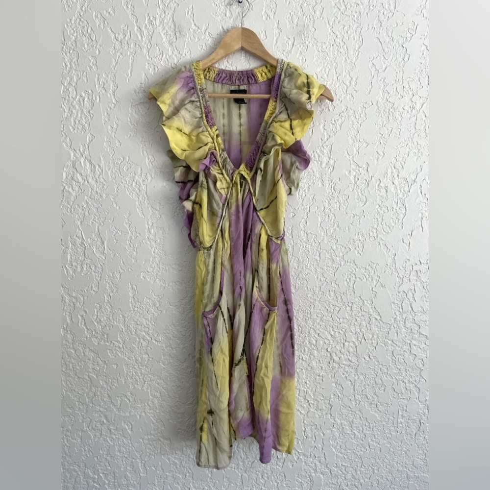 RARE Vintage Y2K Rayon Tie Dye Flutter Mini Dress - M